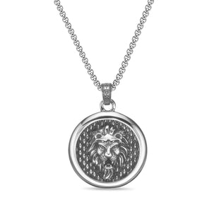 Lion Medallion Pendant in Antique Finish Stainless Steel