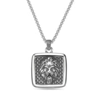 Lion Square Medallion Pendant in Antique Finish Stainless Steel