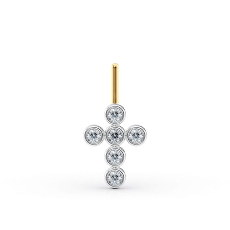 14K Gold Cross 0.05 Carat Lab Grown Diamond Nose Stud - 20G