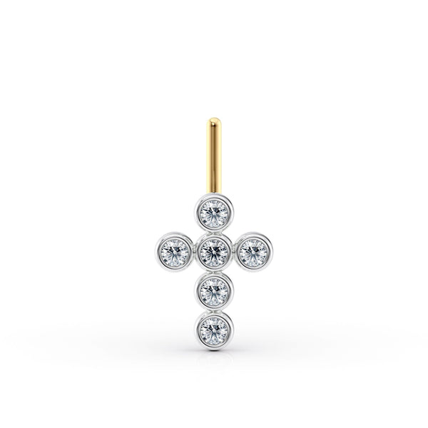 14K Gold Cross 0.05 Carat Lab Grown Diamond Nose Stud - 20G