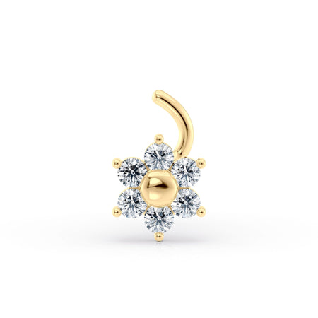 14K Flower Cubic Zirconia Curved Nose Ring - 20G