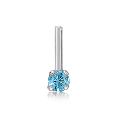 14K White Gold Aquamarine Crystal L-Shape Nose Ring - 20G