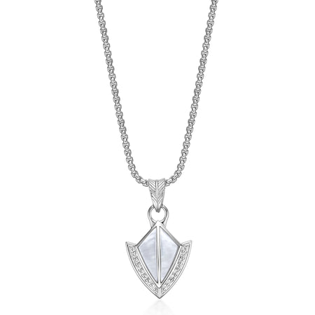 Men’s Mother of Pearl & Lab-Created White Sapphire Arrowhead Pendant in Sterling Silver