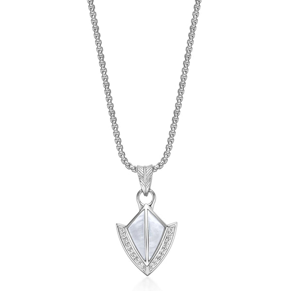 Men’s Mother of Pearl & Lab-Created White Sapphire Arrowhead Pendant in Sterling Silver
