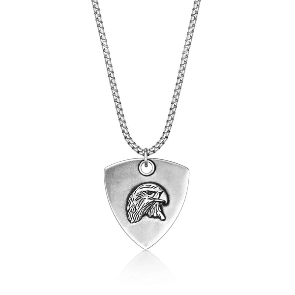 Men's Black Spinel Eagle Shield Pendant in Sterling Silver
