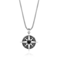 Men's Black Spinel Compass Pendant in Sterling Silver