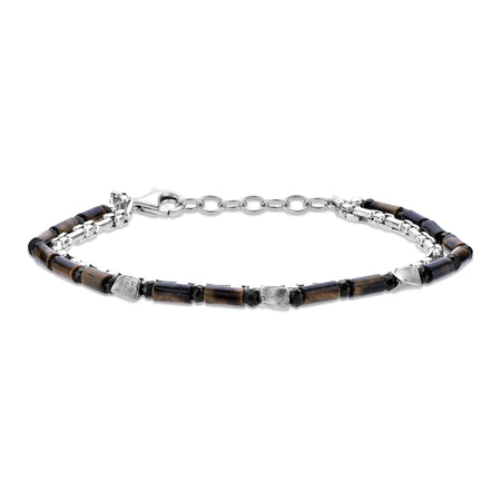 Men's Tiger Eye and Black Spinel Bracelet in Sterling Silver