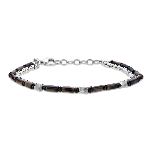 Men's Tiger Eye and Black Spinel Bracelet in Sterling Silver