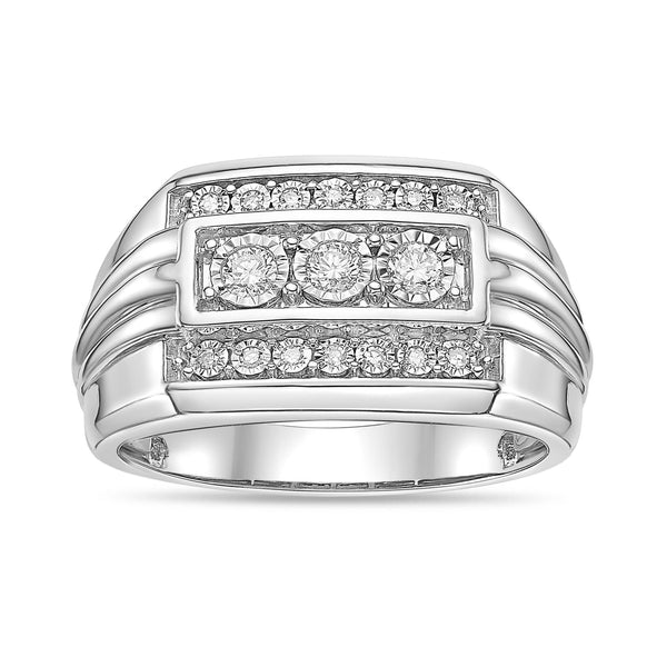 Men's Three-Row Lab Grown Diamond Band in Sterling Silver (1/4 ct. tw.)