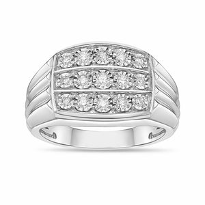 Men's Three-Row Lab Grown Diamond Statement Ring in Sterling Silver (1/3 ct. tw.)