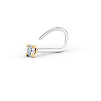 Titanium Diamond Curved Nose Ring with 14K Gold - 20G