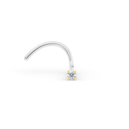 Titanium Cubic Zirconia Curved Nose Ring with 14K Gold - 20G