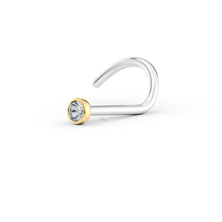 Titanium White Crystal Curved Nose Ring with 14K Gold - 20G