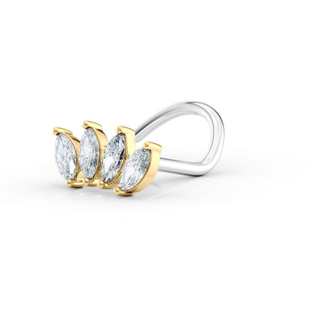 Titanium Marquise Cut Cubic Zirconioa Curved Nose Ring with 14K Gold - 20G