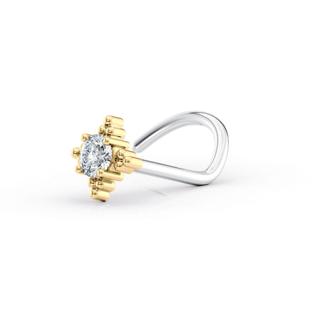 Titanim Cubic Zirconia Curved Nose Ring with 14K Gold - 20G