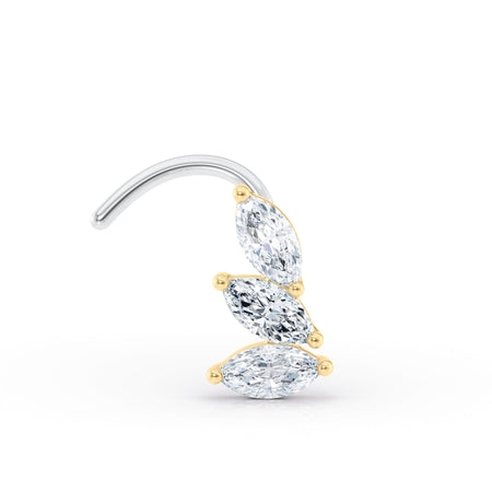 Titanim Marquise Fan Cubic Zirconia Curved Nose Ring with 14K Gold - 20G