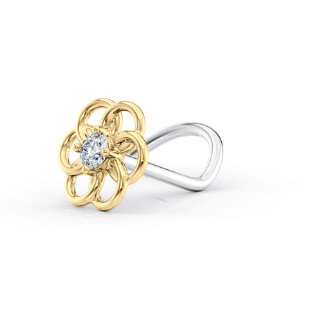 Titanium Flower Cubic Zirconia Curved Nose Ring with 14K Gold - 20G