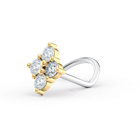 Titanium Diamond Shape Cubic Zirconia Curved Nose Ring with 14K Gold - 20G