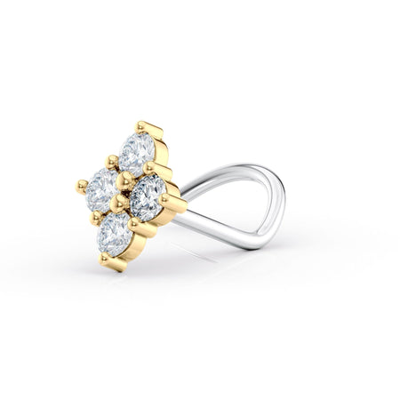 Titanium Diamond Shape Cubic Zirconia Curved Nose Ring with 14K Gold - 20G
