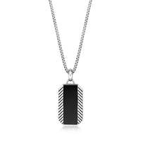Chevron Black Onyx Dog Tag Pendant in Sterling Silver, 24"
