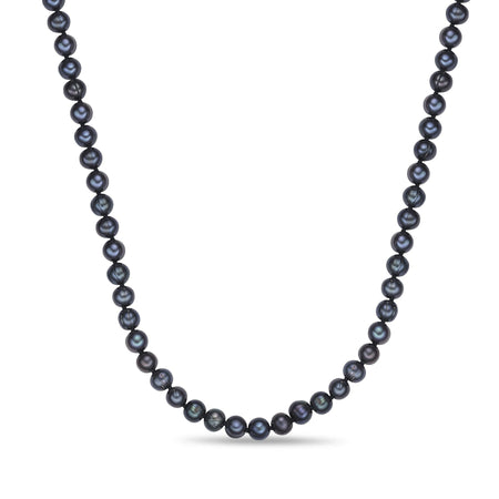 Black Pearl Necklace with Sterling Silver, 16"