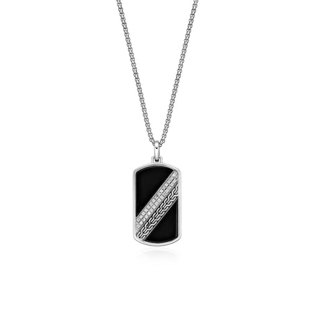 Black Onyx Dog Tag Pendant with 0.25 Natural Diamond cttw in Sterling Silver, 24"