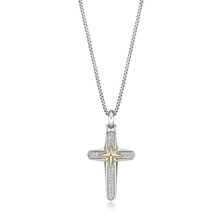 0.49 cttw Natural Diamond Cross Pendant in Sterling Silver, 24"