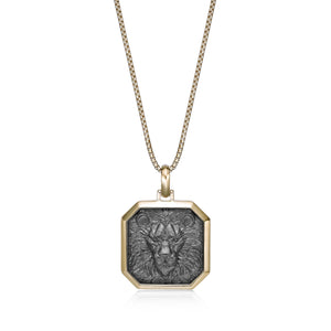 Lion's Head Medalion Pendant with 0.018 cttw Black Diamond in Yellow Gold Plated Sterling Silver, 24"