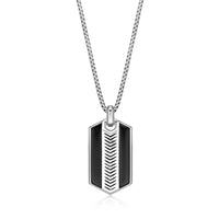 Chevron Black Onyx Dog Tag Pendant in Sterling Silver, 24"