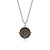 Tiger Eye and Black Agate Medalion Pendant in Sterling Silver, 24"