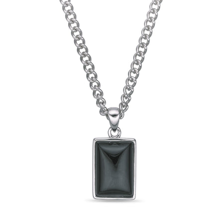 Black Agate Dog Tag Pendant in Sterling Silver, 24"