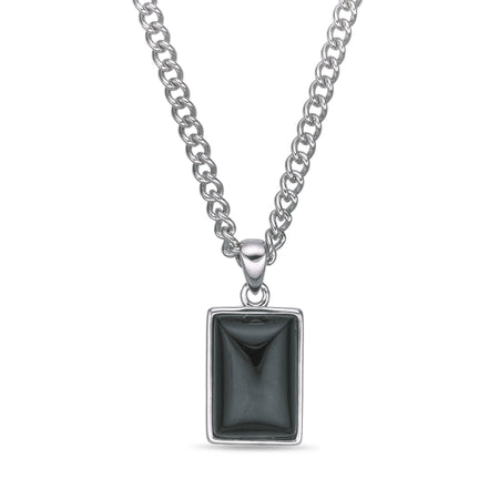 Black Agate Dog Tag Pendant in Sterling Silver, 24"
