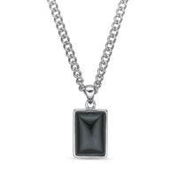 Black Agate Dog Tag Pendant in Sterling Silver, 24"
