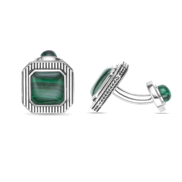 Square Malachite Cufflinks in Sterling Silver