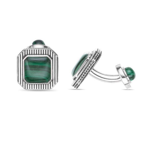 Square Malachite Cufflinks in Sterling Silver
