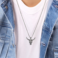 Men's Bull Pendant with Black Spinel in in Oxidized Sterling Silver