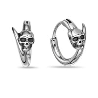 Skull Hoop Earring in Black Ion Plated Stainless Steel