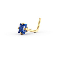 14K L-Shaped Colored CZ Nose Ring - 20G