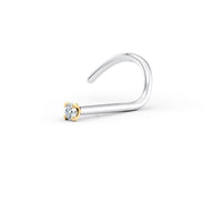 Titanium Cubic Zirconia Curved Nose Ring with 14K Gold - 20G