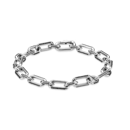 Black Spinel Paperclip Link Bracelet with Carabiner Hook in Sterling Silver, 8.5"