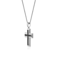 0.50 cttw Black Diamond Cross Pendant in Sterling Silver, 24"