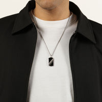 Black Onyx Dog Tag Pendant with 0.25 Natural Diamond cttw in Sterling Silver, 24"