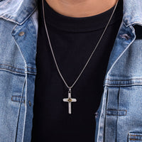 0.49 cttw Natural Diamond Cross Pendant in Sterling Silver, 24"