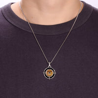 Tiger Eye and Black Agate Medalion Pendant in Sterling Silver, 24"