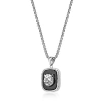 Lion's Head Medalion Pendant with Black Agate in Sterling Silver, 24"