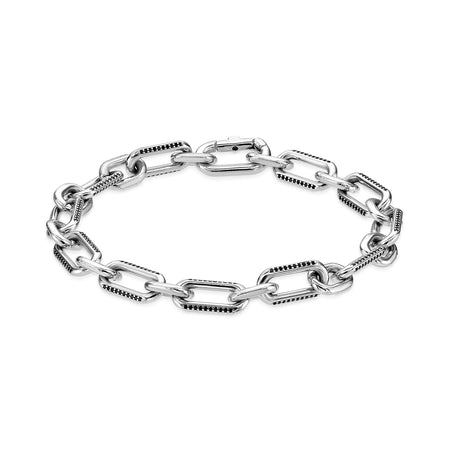 Paperclip Link Black Spinel Bracelet in Sterling Silver, 8.5"