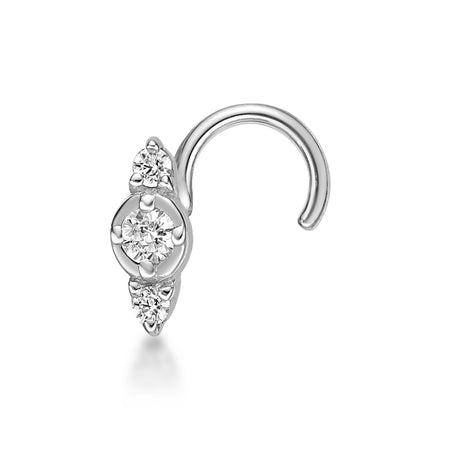 10K Gold Three-Stone Cubic Zirconia Nose Screw - 20G