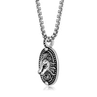 Lion Medallion Pendant in Antique Finish Stainless Steel
