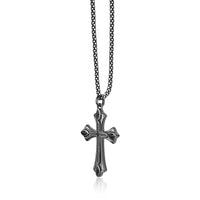 Men's Black Spinel Gothic Cross Pendant in Sterling Silver