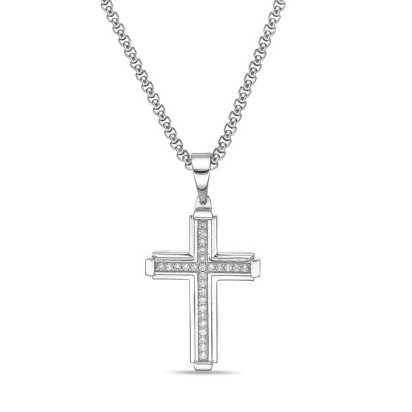 Men's Lab Grown Diamond Cross Pendant in Sterling Silver (1 ct. tw.)